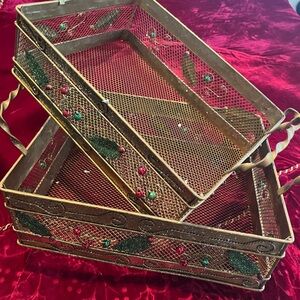 Decorative Gold and Green Metal Trays